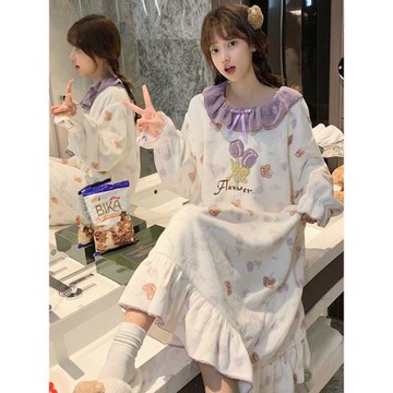 公主風長款睡裙女法蘭絨厚款秋冬季保暖睡衣2025新款珊瑚絨家居服