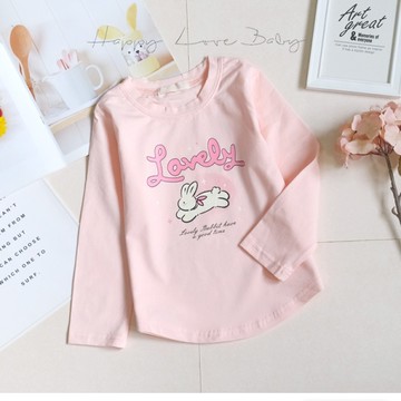甜美圓弧設計手繪風小兔長袖上衣 秋冬童裝 女童上衣 女童長袖 女童棉T 長袖上衣 秋冬上衣 長袖