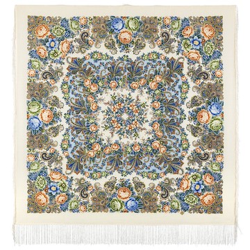 Pavlovo Posad 俄羅斯披肩 100% 羊毛圍巾 125x125 公分 蠶絲流蘇 編號 1824-0