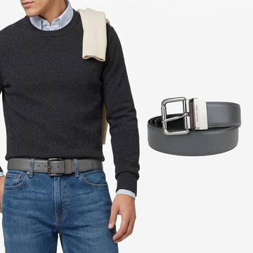 MICHAEL KORS 荔枝紋皮革雙面針扣皮帶-灰黑