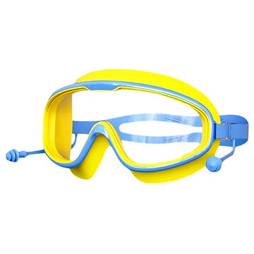 葉子小舖 兒童泳鏡 自帶耳塞 藍黃色 大框設計 清晰防霧 舒適安全  1個  均碼