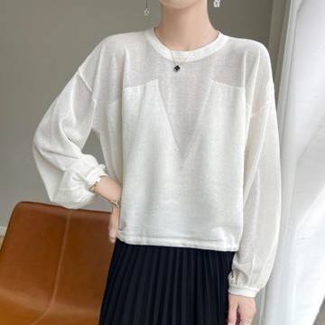 [米蘭精品] 現貨+預購 針織衫長袖毛衣-韓版透膚亞麻寬鬆女上衣4色74lc80