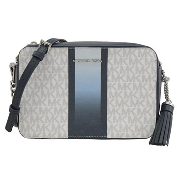 MICHAEL KORS JET SET 撞色印花斜背方包.白/海軍藍