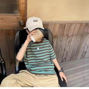【32支精棉拉架】夏季新款簡韓百搭童裝條紋短袖兒童圓領T恤百搭