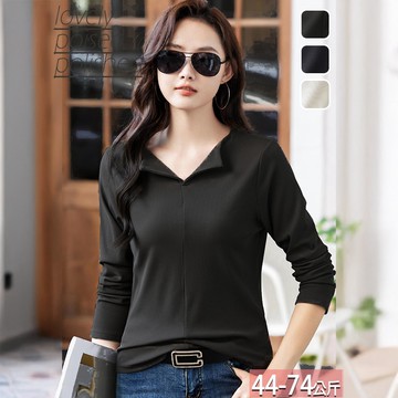 翻V領純色百搭修身上衣(3色) M-3XL【876039X】【現+預】☆流行前線☆