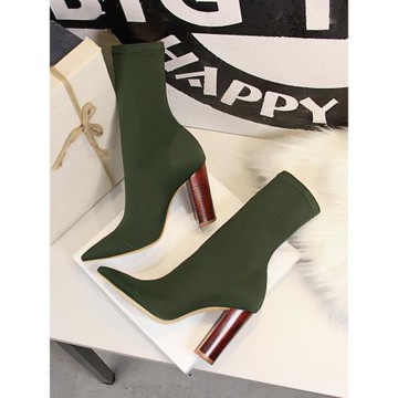 2022年新款瘦瘦靴彈力靴女中筒秋冬單靴尖頭粗跟高跟短靴大碼襪靴