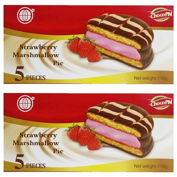 殷茂 地球巧克力派草莓口味 5個裝 淨重110g 草莓棉花糖派  22g  2盒