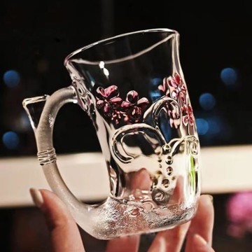 日本帶把手玻璃杯耐熱水杯果汁杯牛奶杯美人魚杯女生高顏值花茶杯