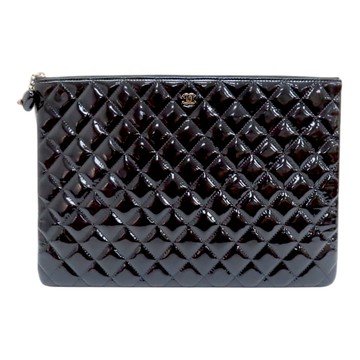 【二手名牌BRAND OFF】CHANEL 香奈兒 黑色 菱格紋 漆皮 手拿包