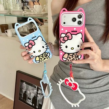 ins韓系 復古經典 KT貓 立體耳朵 iPhone 18 17 16 15 Pro max 手機殼 硅膠防摔 凱蒂掛繩