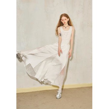 DIDDI MODA蕾絲蝴蝶結繡花a字連衣裙設計拼接吊帶裙