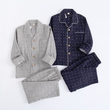 日系春秋男童純棉長袖12歲中大童棉質紗布家居服兒童居家睡衣男孩