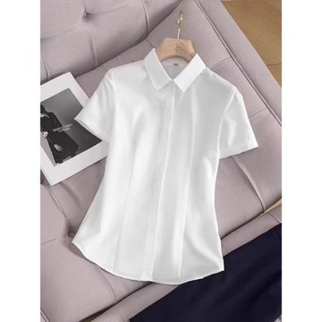 白色短袖襯衫女薄款夏季氣質上衣面試正裝酒店前臺工作服女士襯衣