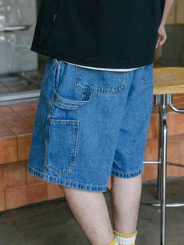SHORTS 洗水工裝牛仔短褲 日系潮流美式復古多袋單寧夏季休閒褲