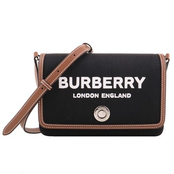 BURBERRY 巴寶莉 -  字母標誌帆布磁釦斜背包(黑x駝邊)mini款