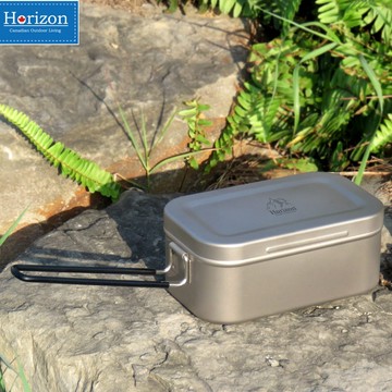 煮飯神器 Horizon 天際線 純鈦野炊神器蒸飯盒 純鈦便當盒 內附蒸架 超輕純鈦飯盒 餐盒 登山鍋具 露營餐盒 野炊
