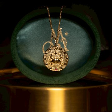 【神秘星象學：上古星座幣項鍊】巨蟹星神 ✪ 潮汐之幣｜紅寶石925純銀厚鍍18k真金項鍊 PRE004