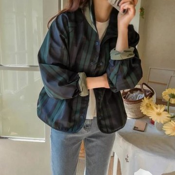 雙面穿百搭格子短外套女2025年春秋新款韓版寬松小個子夾克短風衣