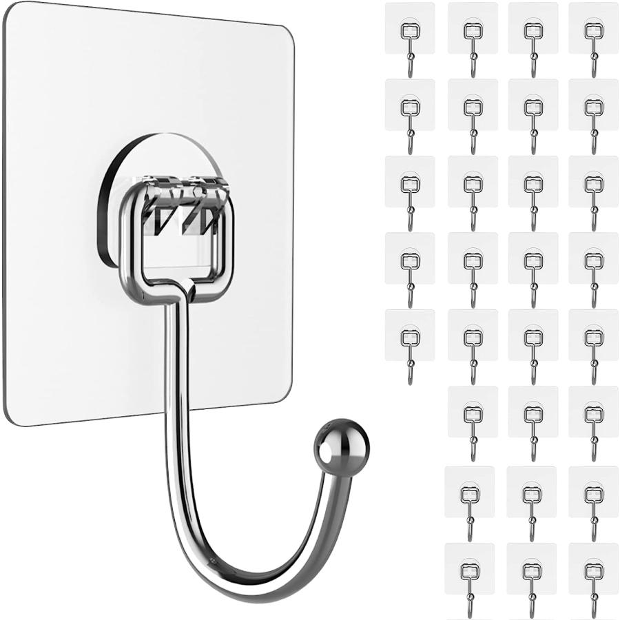 Large Adhesive Hooks for Hanging Heavy-Duty 44Ib(Max) 30 Packs  W