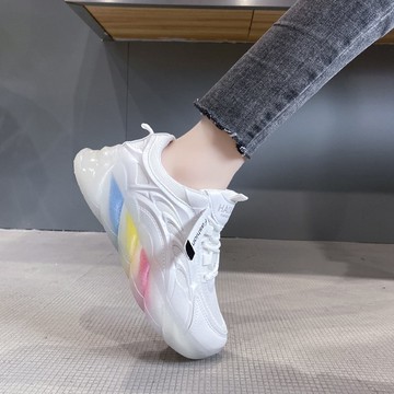 網紅彩虹底老爹鞋女ins潮2021春夏新款透氣軟底踩屎感休閑運動鞋