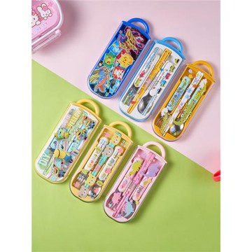 清倉日本進口skater斯凱達兒童學生可愛滑蓋式可機洗便攜筷勺叉套