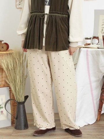 圓點印花褲管荷葉邊長褲(0F000138410) - Samansa Mos2