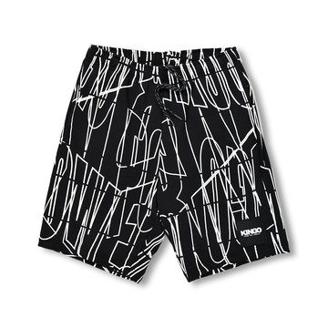 KINGO男款｜花紋黑色束繩休閒短褲611303