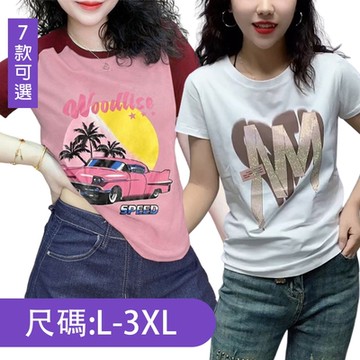 [韓國精品組合]【韓國K.W.】圓領大印花氣色上衣系列(上衣/休閒/T恤/印花/中大尺碼)