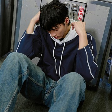 美式運動撞色寬鬆長袖上衣 (unisex)