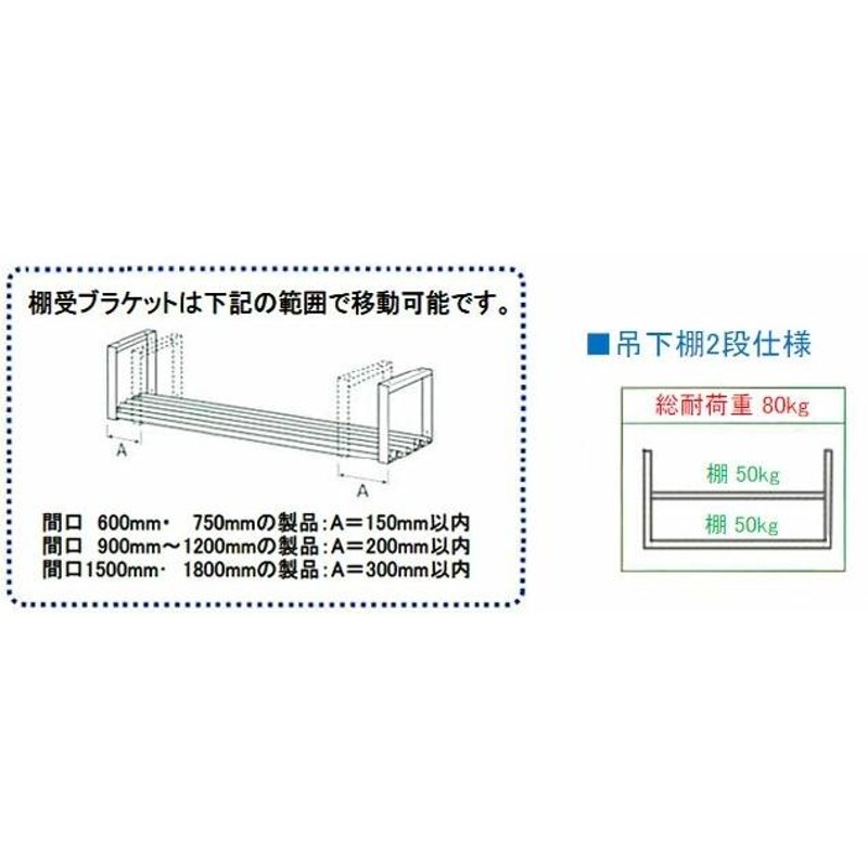 贈り物 シンコー業務用吊下棚2段 パイプ棚2段 JPW-7530 750×290×569 <br>