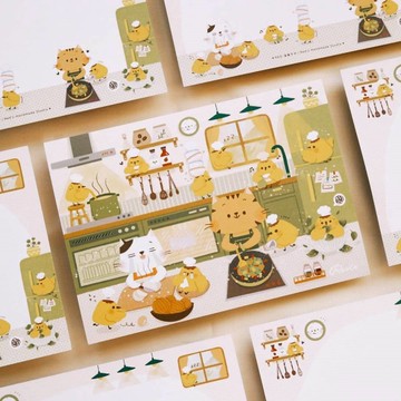 【24H快速出貨】廚房小食光 布丁小雞手繪明信片13