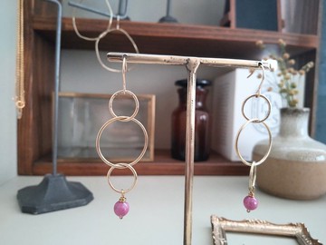 黃銅戒與紅寶石 K14gf 耳環