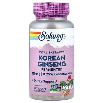 Solaray, 重要提取物，發酵高麗人參，150 毫克，30 粒素食膠囊