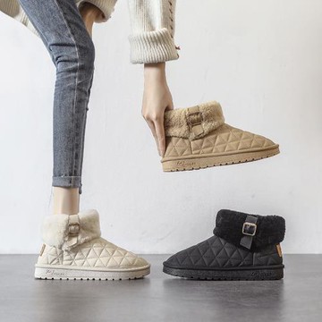 皮面防水雪地靴女冬皮毛一體毛毛鞋2024新款加絨加厚保暖短筒棉鞋