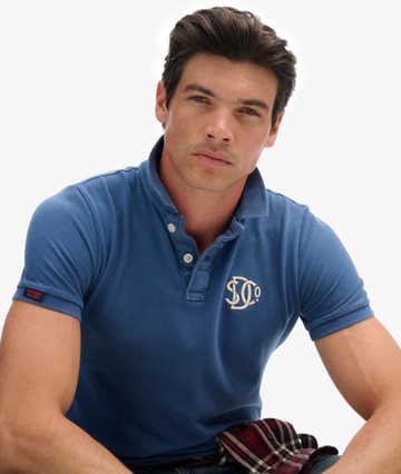 Superdry Men's Vintage Athletic Embroidered Polo Shirt Blue Size: M