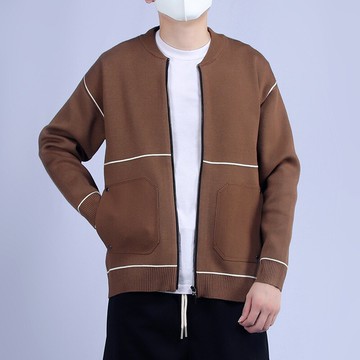 現貨+預購 針織外套短款夾克-秋冬立領白色線條男外套2色74bd26【獨家進口】【米蘭精品】