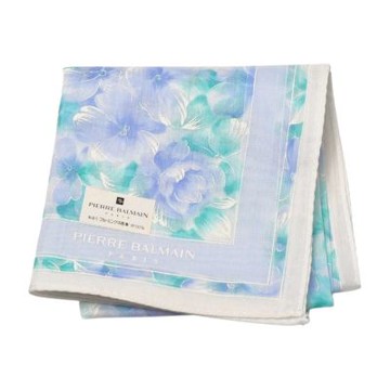PIERRE BALMAIN 優雅繽紛粉藍底紫花字母LOGO圖騰小帕巾(43CM)