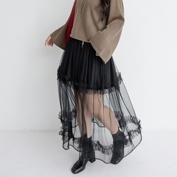 多層次必備透紗外搭長裙