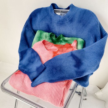 慵懶風撞色扎染毛衣女新款秋冬季設計感小眾寬松針織衫