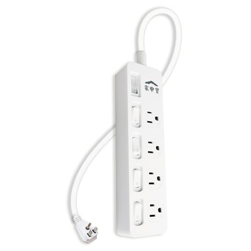 家中寶 過載斷電5開4座電源線 HBK33543  白色  1個  1.8m