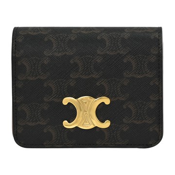 CELINE TRIOMPHE COMPACT經典印花釦式零錢短夾.深咖