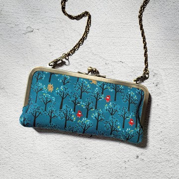 【BOING】防潑水長夾口金包/側背斜背包-森林裡捉迷藏(水鴨藍) BO-2034G