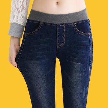 大碼牛仔褲女秋冬2025胖mm新款學生高腰九分褲松緊腰韓版顯瘦彈力