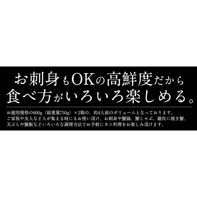 かに カニ 蟹 ズワイガニ お刺身OK 生 カット済み 1.2kg（600g×2箱 総重量1.5kg）ずわい 鍋 しゃぶしゃぶ 刺身 冬グルメ 冬ギフト