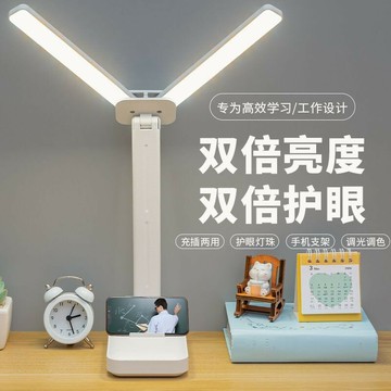 110V雙頭LED護眼臺燈 充電插電兩用 學生宿舍閱讀床頭燈 小夜燈【YY0103GG】