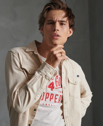 Superdry Men's Resurrection Long Sleeved Shirt Cream Size: Xxxl