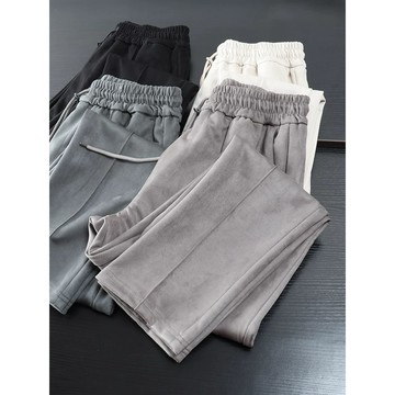 美式復古立體垂墜感麂皮絨運動長褲 寬鬆褲 墜感褲 免燙褲 運動長褲 春季新款