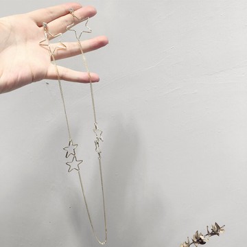 夸張個性金屬鏤空五角星網紅一體式項鏈耳環 超長流蘇耳墜潮1入