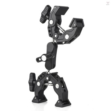 Super Clamp Mount 雙攝像頭夾帶雙球頭冷靴 1/4 英寸 ARRI 定位孔運動相機支架適用於檯燈支架攝影