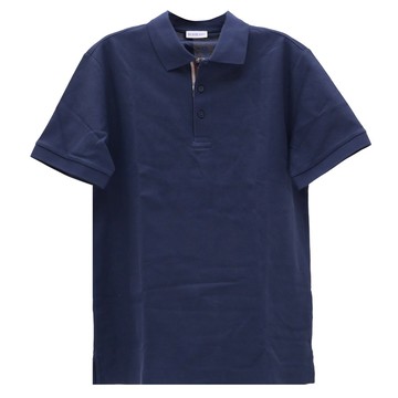 BURBERRY 8112396 開襟格紋棉質短袖POLO衫.深藍